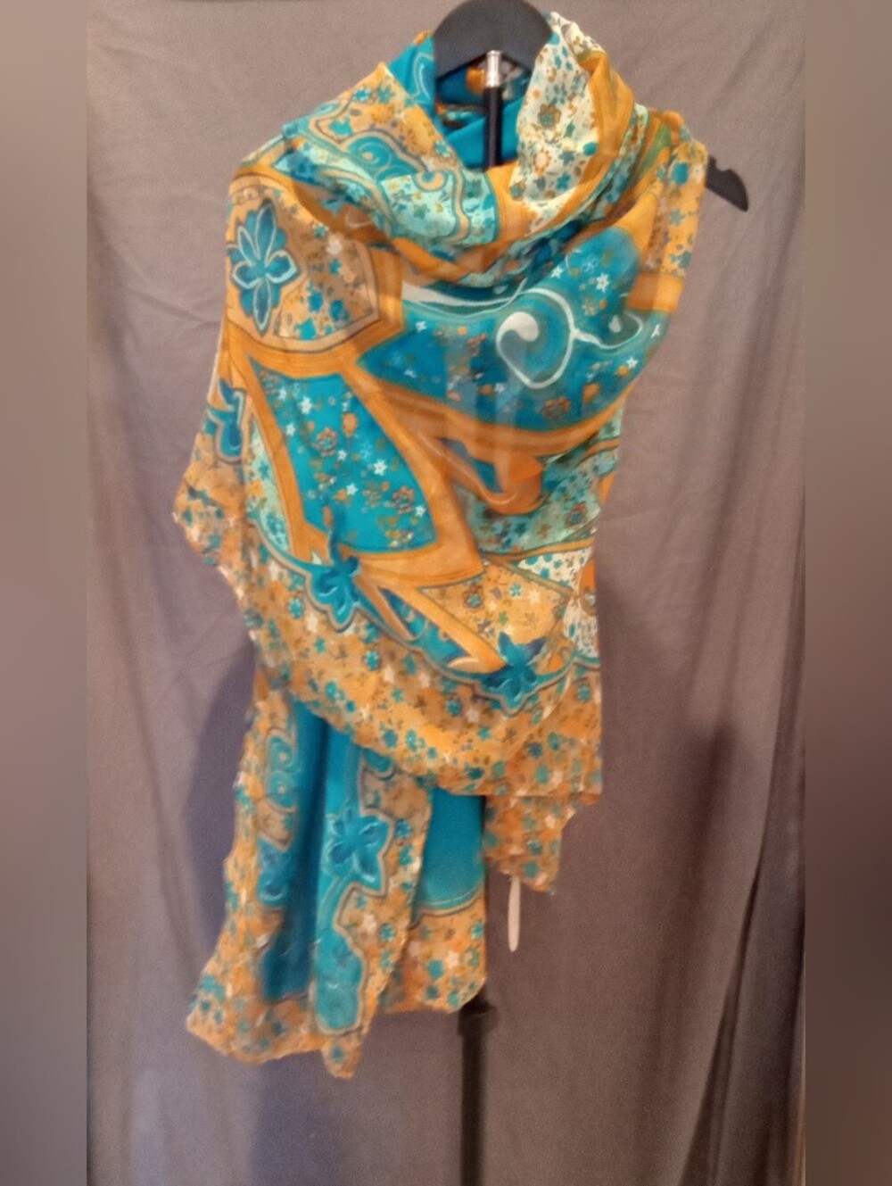JTC Bright Teal and Mustard Patterned Scarf NWT